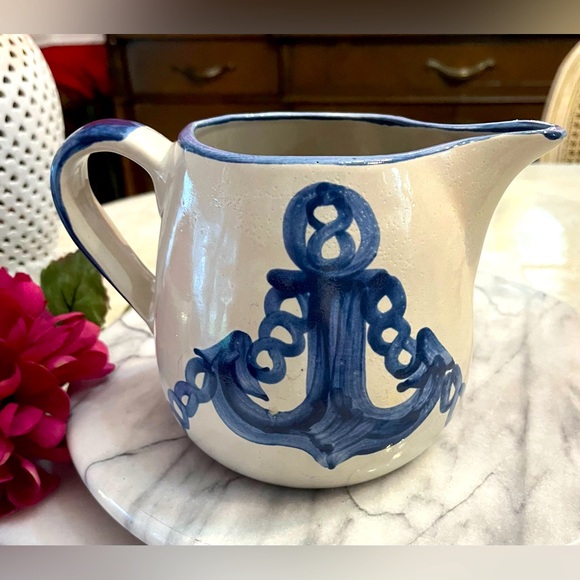 Louisville Stoneware Pottery Other - Louisville Stoneware Pottery Pitcher Blue Anchor & Chain At the Helm Nautical
